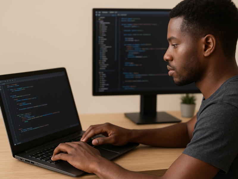 Young african programmer coding